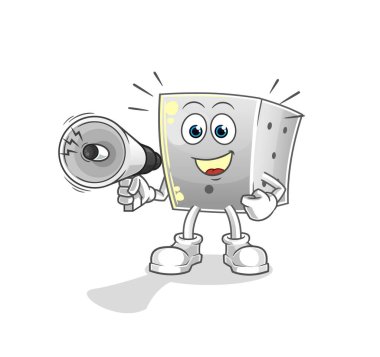 Hoparlörleri tutan zar vektörü. çizgi film karakteri