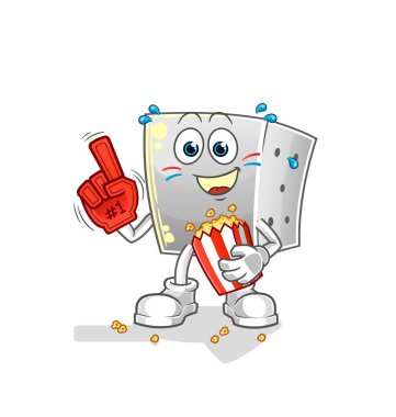 Patlamış mısır illüstrasyonlu zar hayranı. karakter vektörü