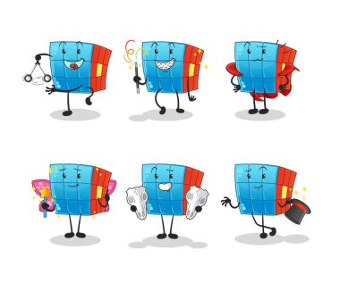 Rubik Küpü sihirli grup karakteri. çizgi film maskotu vektörü