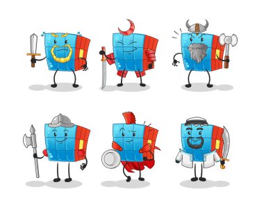 Rubik Küp savaşçı grubu karakteri. çizgi film maskotu vektörü