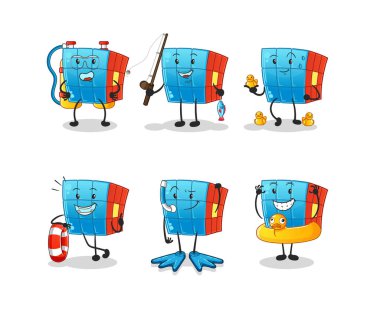 Rubik Küp Su Faaliyet Grubu. çizgi film maskotu vektörü