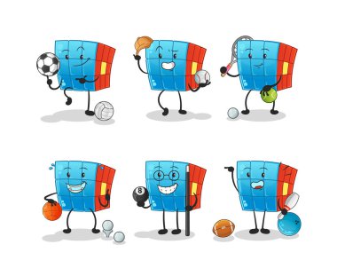 Rubik Küp spor seti karakteri. çizgi film maskotu vektörü