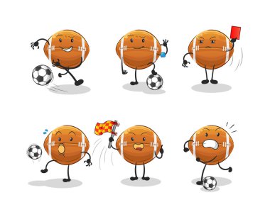 Ragbi topu futbol grubu karakteri. çizgi film maskotu vektörü