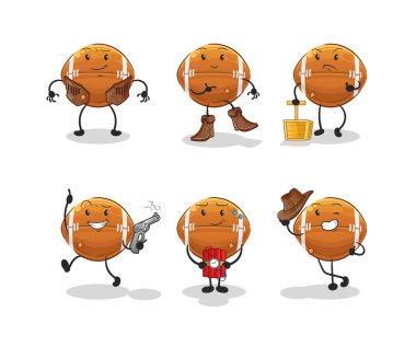 Ragbi topu kovboy grubu karakteri. çizgi film maskotu vektörü