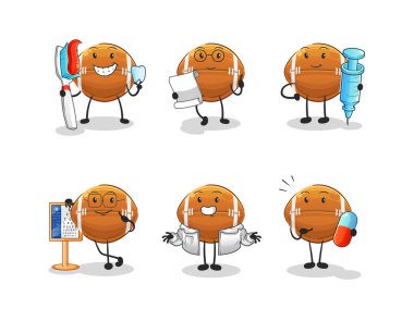 Ragbi topu doktoru grup karakteri. çizgi film maskotu vektörü