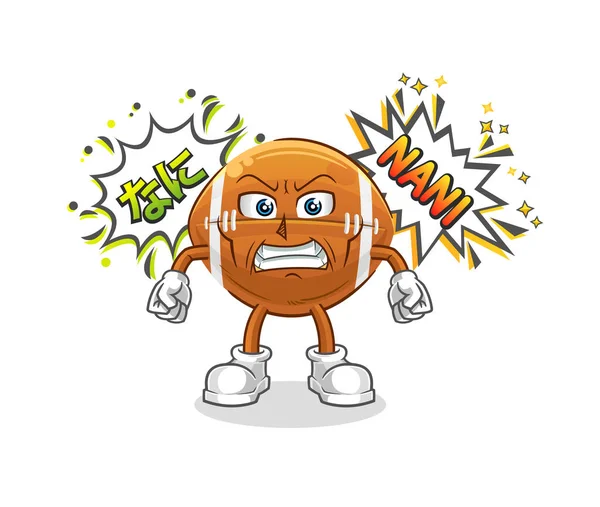 Rugby Ball Anime Angry Vector Cartoon Character — Stock Vector