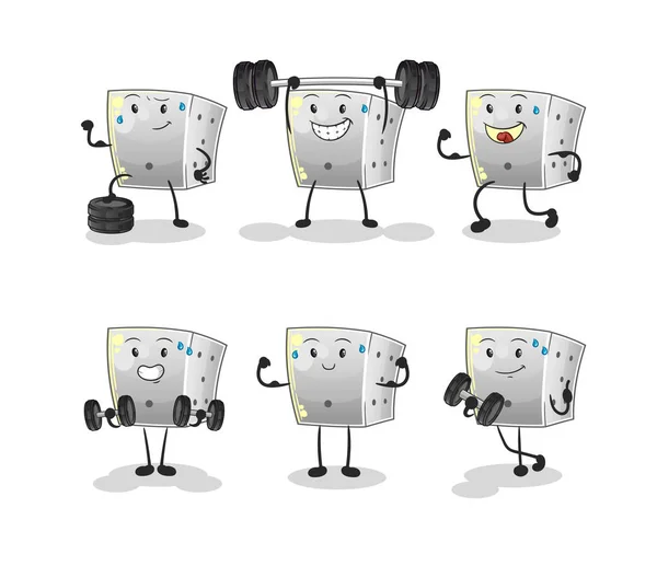 Dados Ejercicio Conjunto Carácter Vector Mascota Dibujos Animados — Vector de stock