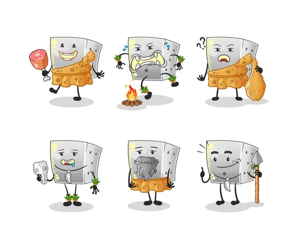 Dice Primitive Man Group Character Mascot Vector — Stock Vector