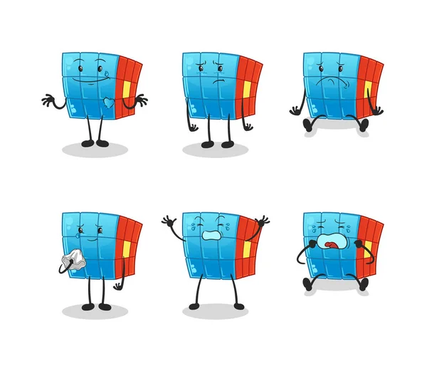 Rubik Cube Triste Personnage Groupe Vecteur Mascotte Dessin Animé — Image vectorielle