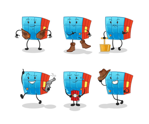 Rubik's Cube cowboy group character. cartoon mascot vector