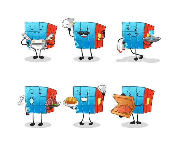 Rubik Cube Personaje Del Grupo Restaurantes Vector Mascota Dibujos Animados — Vector de stock