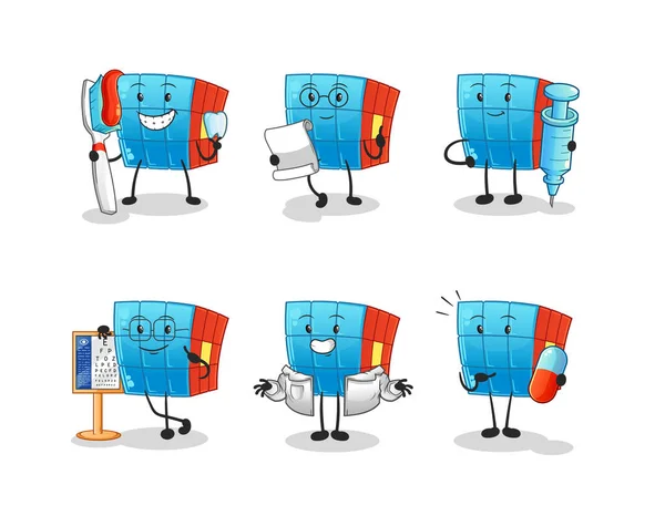 Rubik Cube Personaje Del Grupo Médico Vector Mascota Dibujos Animados — Vector de stock