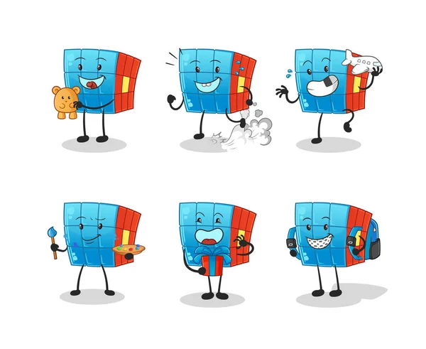 Rubik Cube Kinder Gruppencharakter Cartoon Maskottchen — Stockvektor