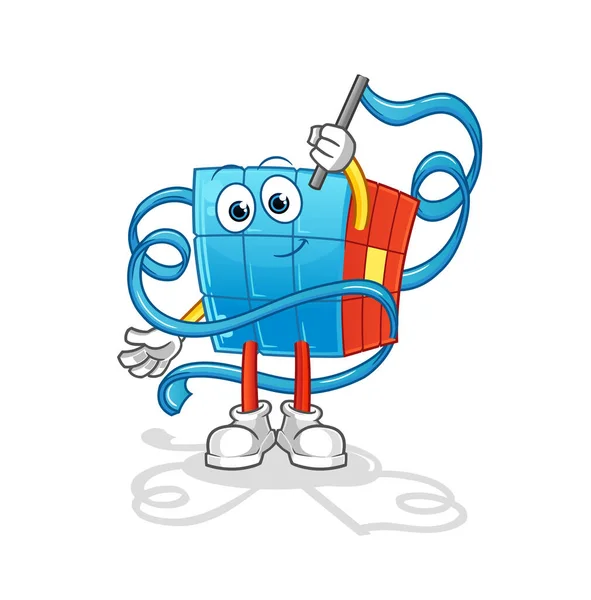 Rubik Cube Rhythmic Gymnastics Mascote Vector Dos Desenhos Animados — Vetor de Stock