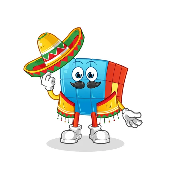 Rubik Cube Mexikanische Kultur Und Flagge Cartoon Maskottchen — Stockvektor