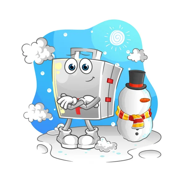 First Aid Kit Cold Winter Character Cartoon Mascot Vector — Stock Vector