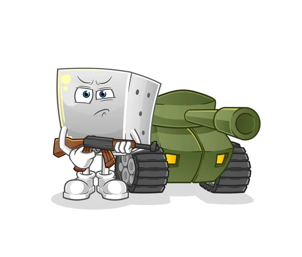 Dice Soldier Tank Character Cartoon Mascot Vector — Stock Vector