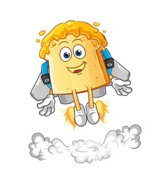 Ballı ekmek ve jetpack maskotu. çizgi film vektörü