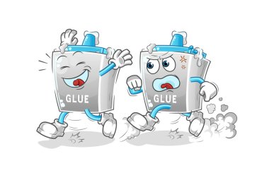 Yapıştırıcı, kovalamaca çizgi filmi. çizgi film maskotu vektörü