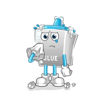 Yapıştırıcı peçeteyle ağlar. çizgi film maskotu vektörü