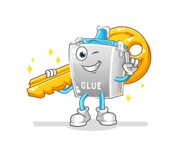 Tutkal anahtar maskotu taşır. çizgi film vektörü