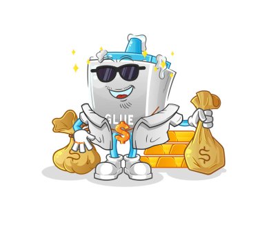 Tutkal zengini karakter. çizgi film maskotu vektörü