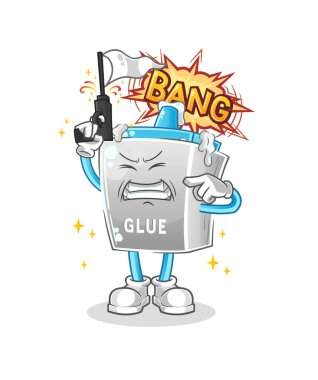 Yapıştırıcı uyarı atışı maskotu. çizgi film vektörü