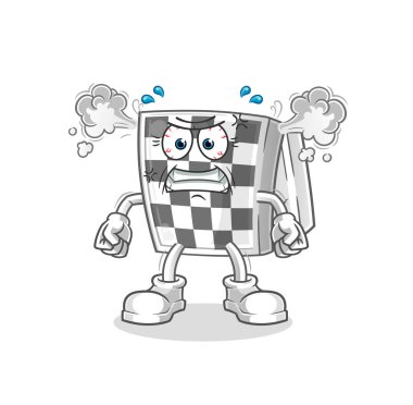 Satranç tahtası çok kızgın bir maskot. çizgi film vektörü