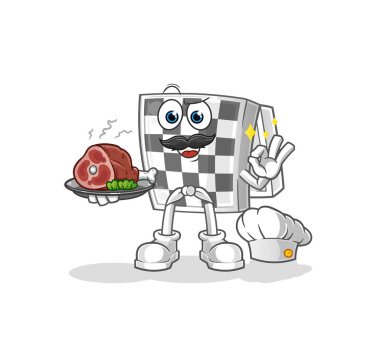 Et maskotu olan satranç tahtası şefi. çizgi film vektörü