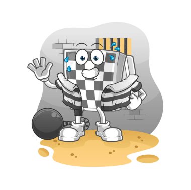 Satranç tahtası suçlusu hapiste. çizgi film karakteri