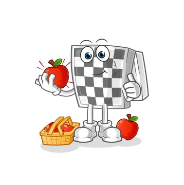 Satranç tahtası elma çizimi yiyor. karakter vektörü