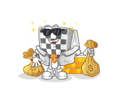 Satranç tahtası zengini. çizgi film maskotu vektörü