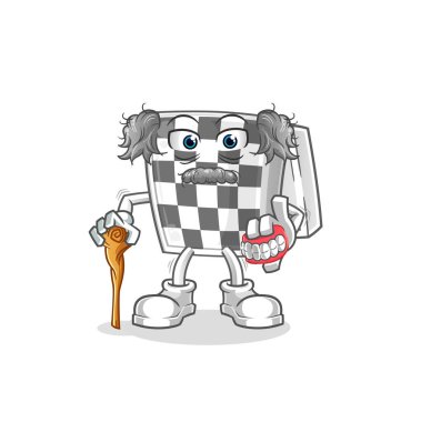 Satranç tahtası beyaz saçlı yaşlı adam. karakter vektörü