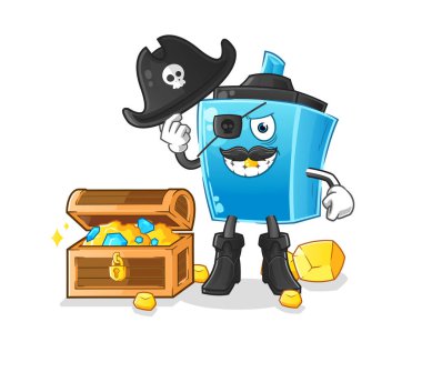 Hazine maskotlu kalem korsanı. çizgi film vektörü