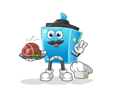 Keçeli kalem şefi ve et maskotu. çizgi film vektörü