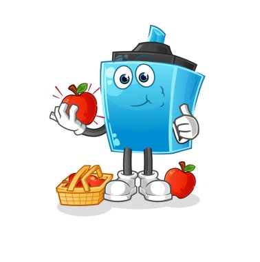 Keçeli kalem elma çizimi yiyor. karakter vektörü