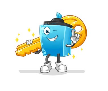 Kalem anahtar maskotu taşır. çizgi film vektörü