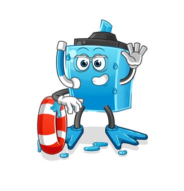 Şamandıra maskotlu kalem yüzücü. çizgi film vektörü