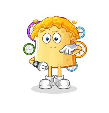 Kol saati çizgi filmiyle ballı ekmek. çizgi film maskotu vektörü