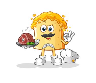 Bal şefli ekmek ve et maskotu. çizgi film vektörü