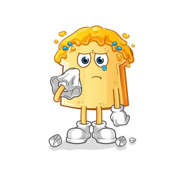 Ballı ekmek mendille ağlar. çizgi film maskotu vektörü