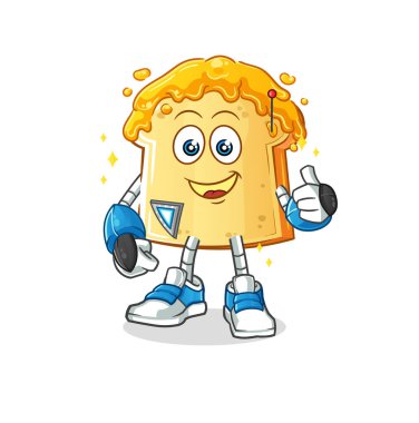 Ballı robot karakterli ekmek. çizgi film maskotu vektörü