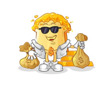 Baldan zengin karakterli ekmek. çizgi film maskotu vektörü