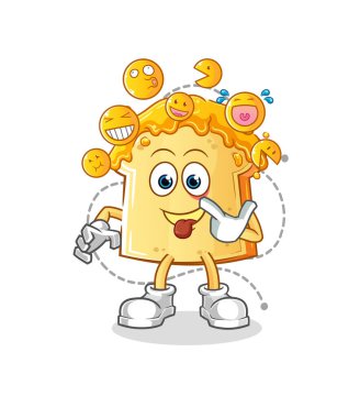 Ballı ekmek kahkaha ve alaycı karakter. çizgi film maskotu vektörü