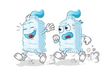 Diş macunu, kovalamaca çizgi filmi. çizgi film maskotu vektörü