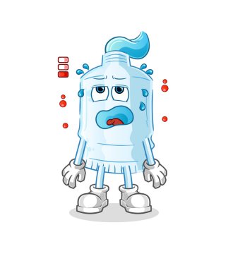 Diş macunu, düşük batarya maskotu. çizgi film vektörü