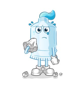 Diş macunu peçeteyle ağlar. çizgi film maskotu vektörü