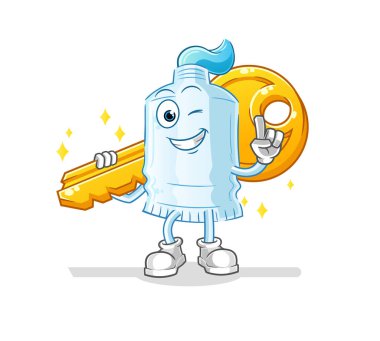 Diş macunu anahtar maskotu taşır. çizgi film vektörü