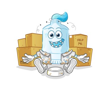 Evsiz diş macunu karakteri. çizgi film maskotu vektörü