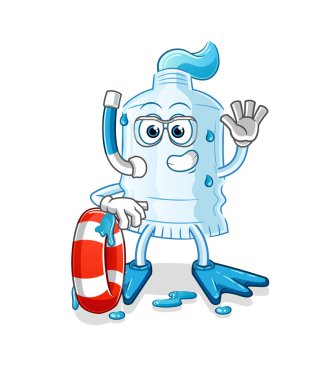 Şamandıra maskotlu diş macunu yüzücüsü. çizgi film vektörü